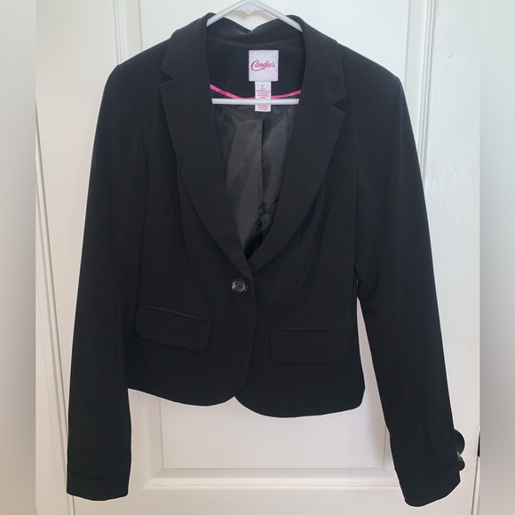 Candie’s Black Blazer Single Button Padded Shoulders - Women’s Large - Picture 2 of 11
